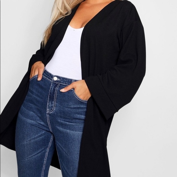 Boohoo Plus Tops - Boohoo kimono sleeve black duster